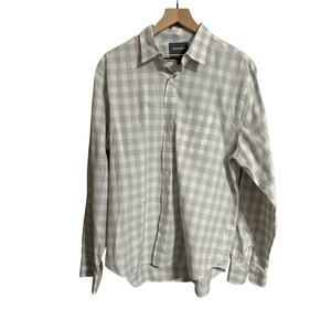 BONOBOS Gray White Checked Button Down Large